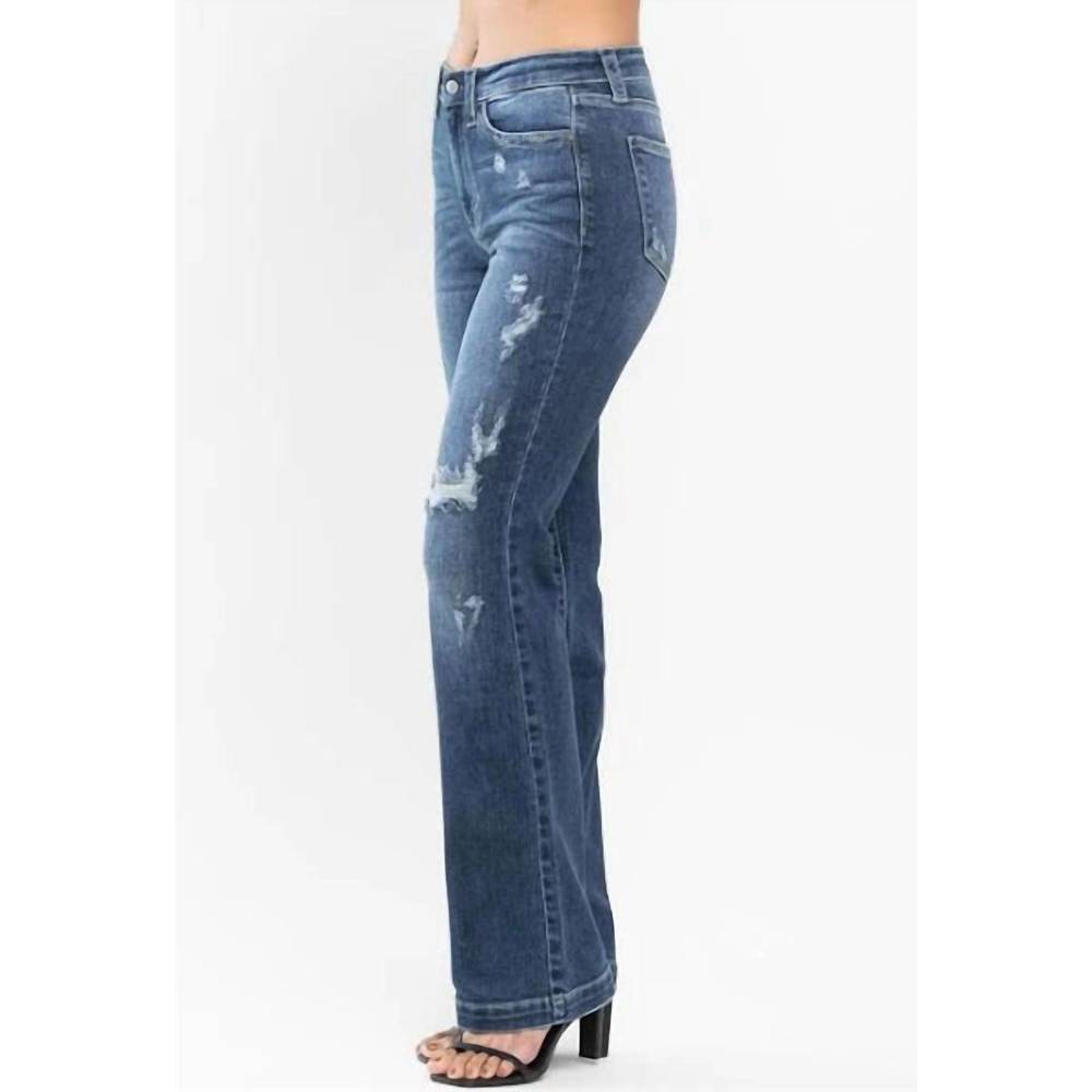 NEW JUDY BLUE hand sand & destroy bootcut jean in medium wash - Picture 2 of 4